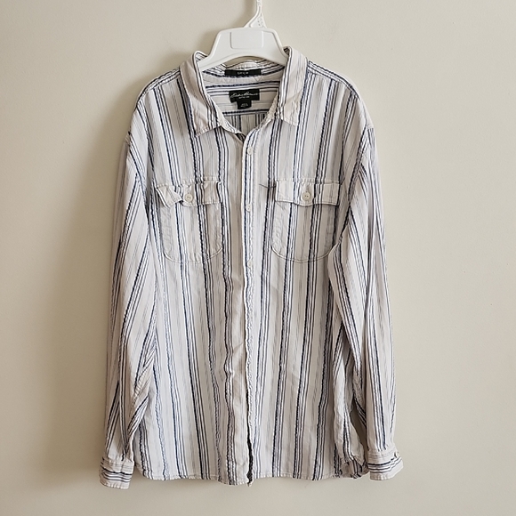 Eddie Bauer Other - Eddie Bauer Blue White Striped Cotton Long Sleeve Button Up Shirt XXL Midweight